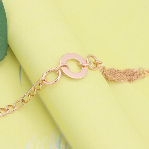 "Trendy Rose Gold Link Bracelet with Open Circle Accent, XPBL1152 - Picture 6 of 12